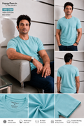 Men's Aqua Blue Round Neck T-Shirt 180 GSM Combed Cotton