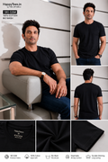 Men's Plain Black Round Neck T-Shirt 180 GSM 100% Combed Cotton
