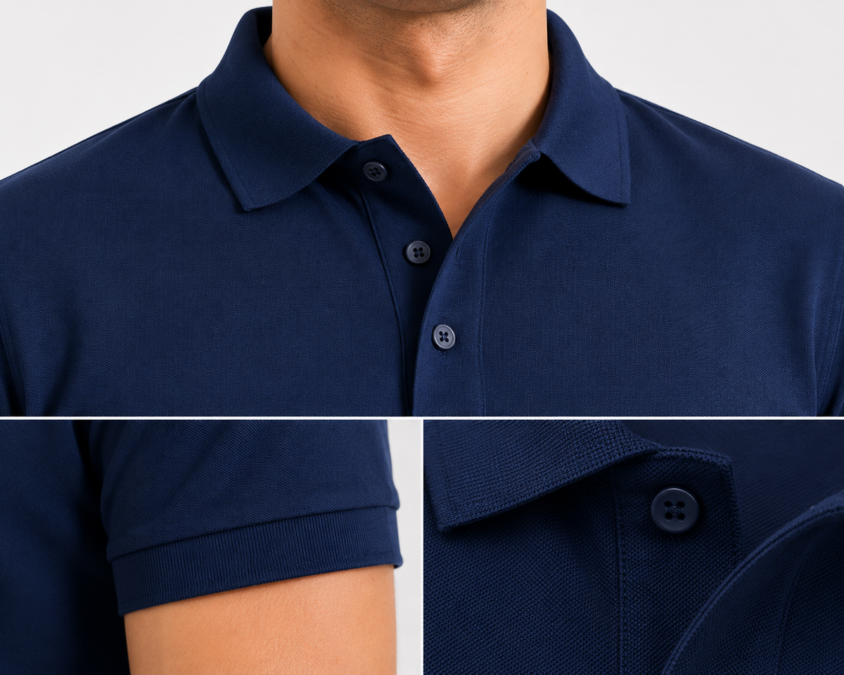 Navy Blue Poly Cotton Polo T-Shirt 60% Cotton 40% Polyester