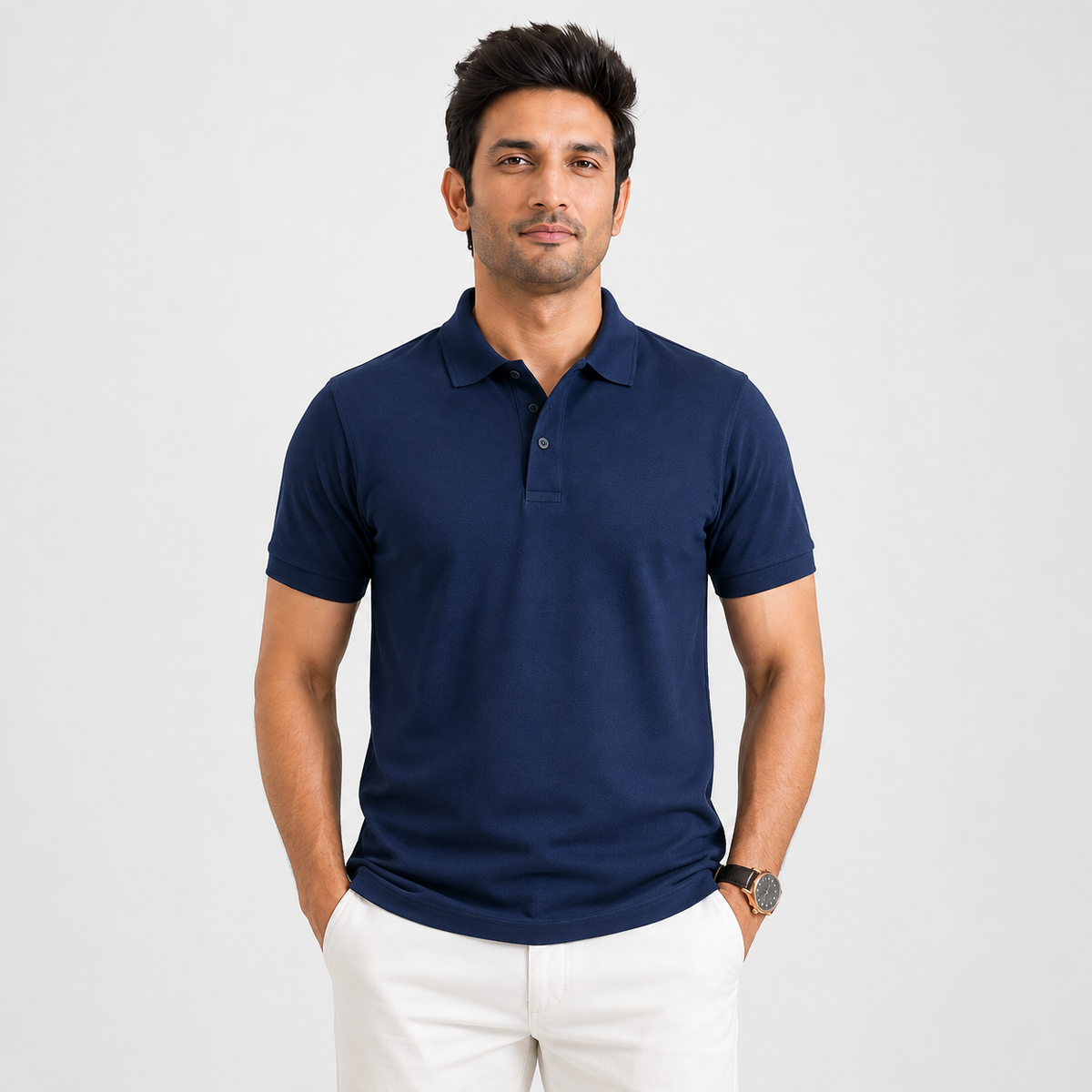 Navy Blue Poly Cotton Polo T-Shirt 60% Cotton 40% Polyester