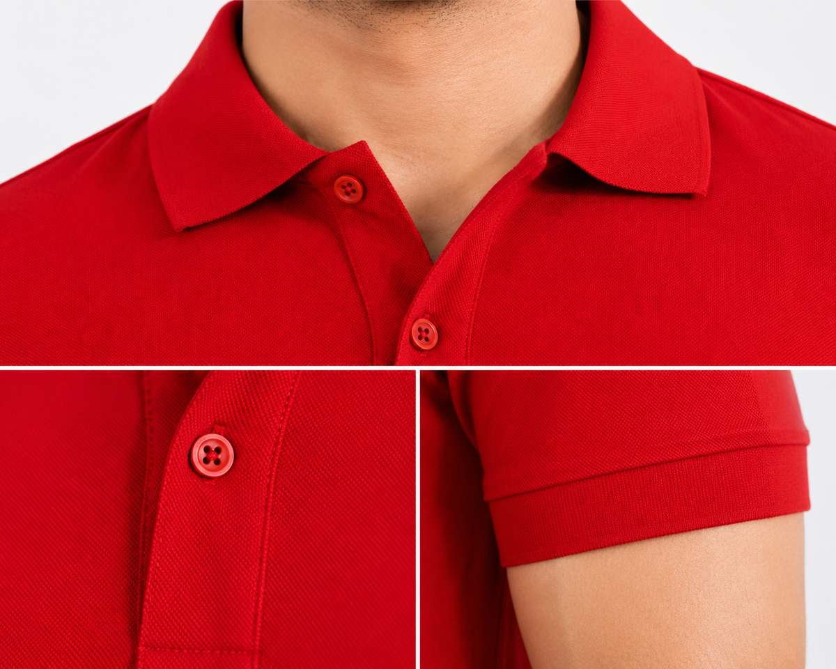 Red Poly Cotton Polo T-Shirt 60% Cotton 40% Polyester