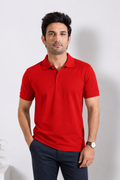 Red Poly Cotton Polo T-Shirt 60% Cotton 40% Polyester