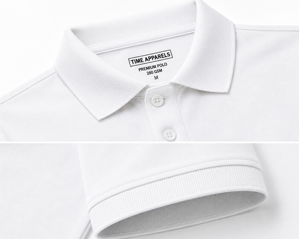 White 280 GSM Cotton Polo T-Shirt Premium Heavy Cotton