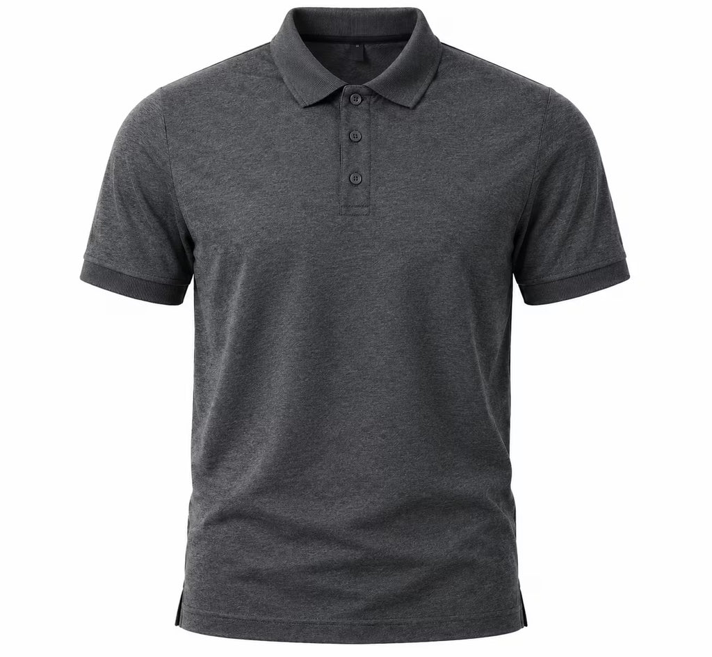 Charcoal Mélange 280 GSM polo T-shirt, product view