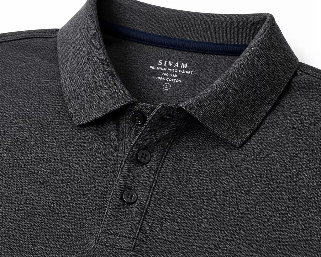 Charcoal Mélange 280 GSM polo T-shirt, front view