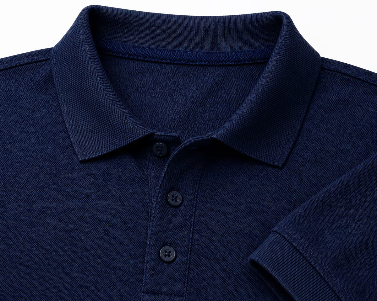 Navy 280 GSM polo T-shirt, collar, cuff and button detail