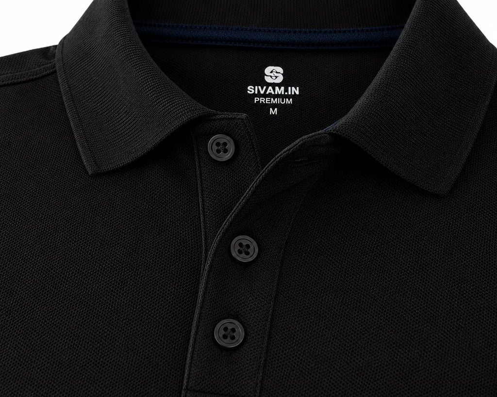 Premium 280 GSM Jet Black Polo T-Shirt front view